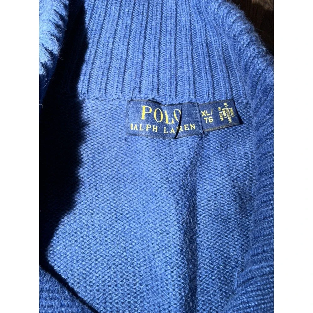 Polo Ralph Lauren Mock Neck Sweater Mens XL Blue 1/4 Button 100% Cotton Pullover
